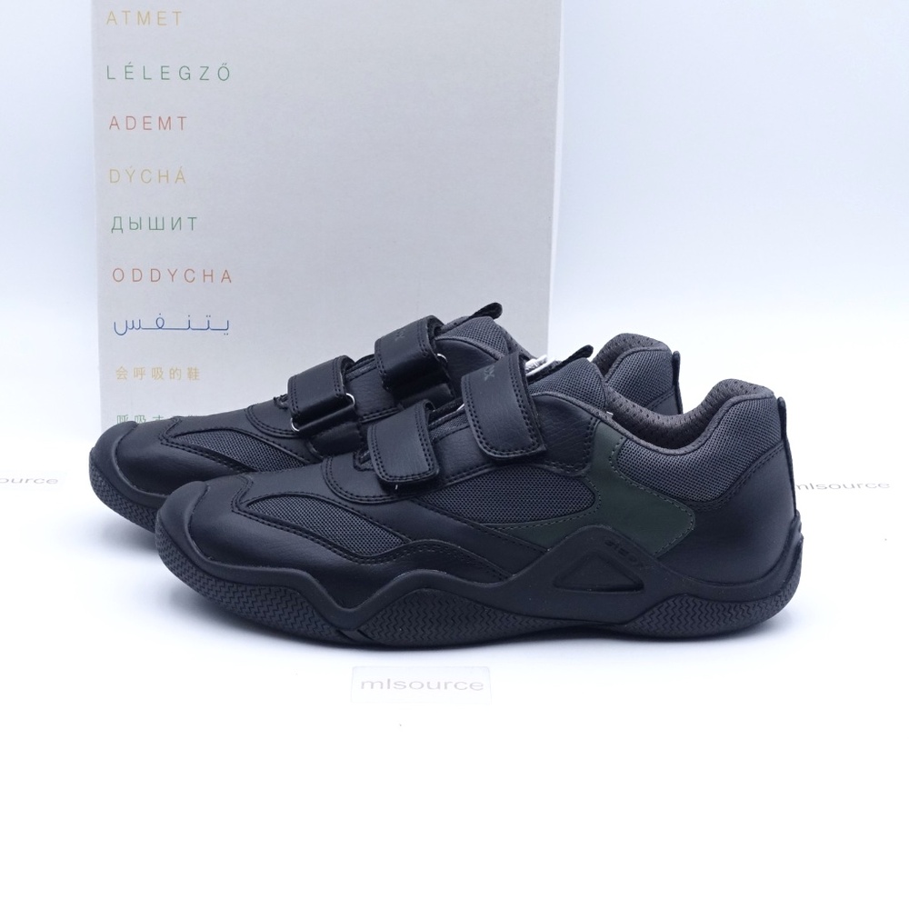 NEW Geox Wader B. A Hook and Loop Leather Shoes Black